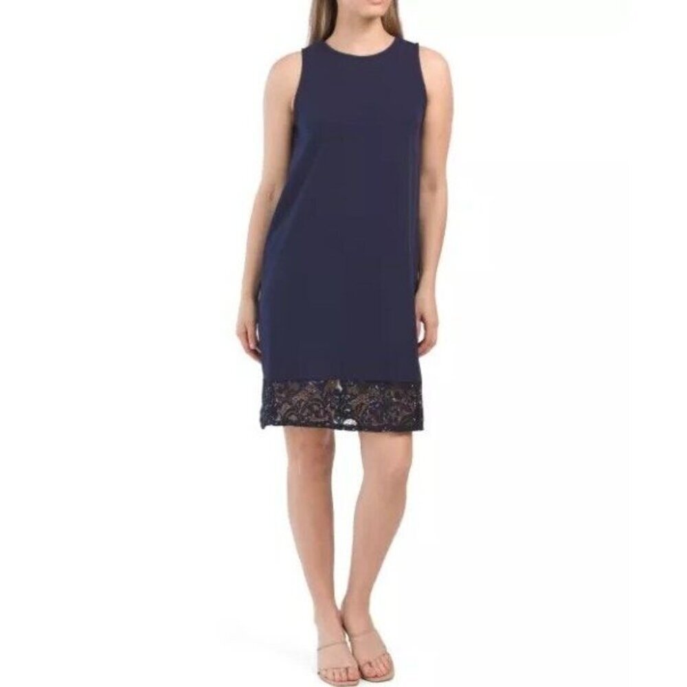 Marina Women's Dress Size 6 Navy Sleeveless Sequin Lace Border Made In USA NWT